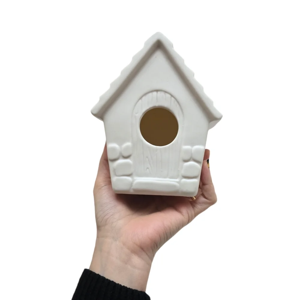 NWT 6in Ceramic Birdhouse Home Shelf Decor Ready To Paint DIY Paintable Craft